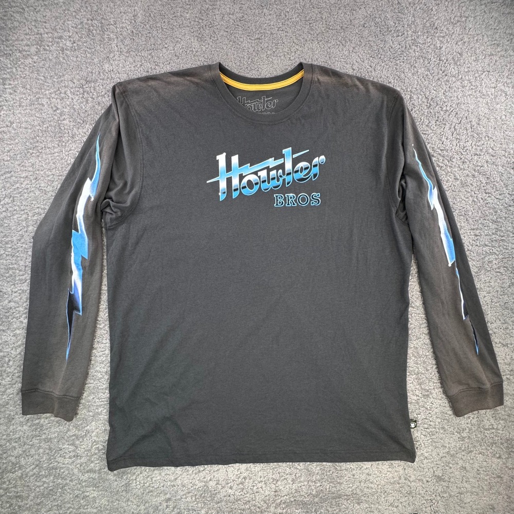 Howler‎ Bros Mens XXL Long Sleeve T-Shirt Charcoal Grey Lightning Bolt SUN FADED